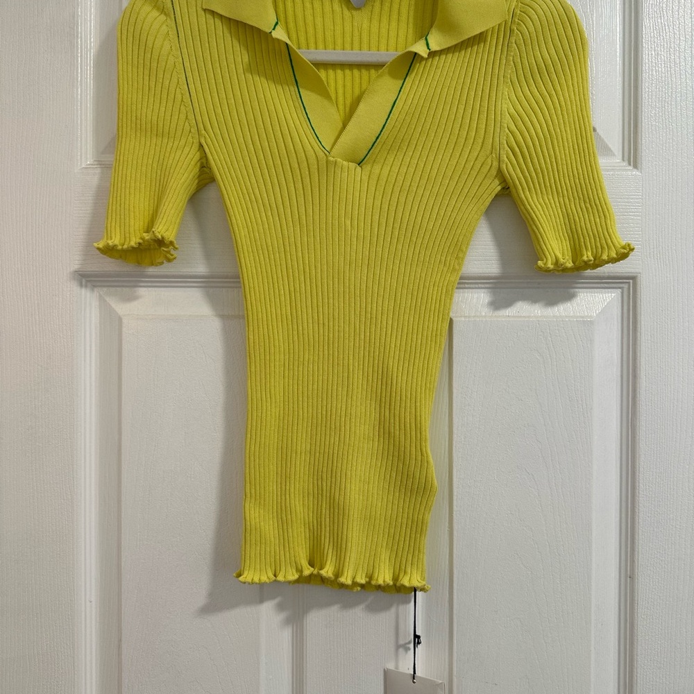 Bottega Veneta Yellow Ribbed Polo Blouse